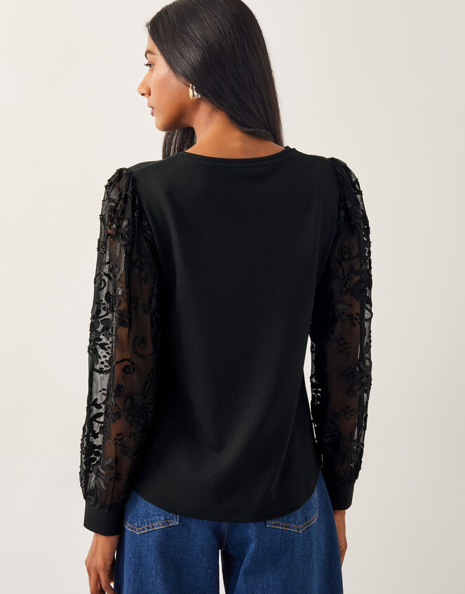 Immy Sheer Floral Sleeve Top, Black (BLACK), large