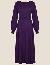 Slash Neck Scallop Dress , Purple (PURPLE), large