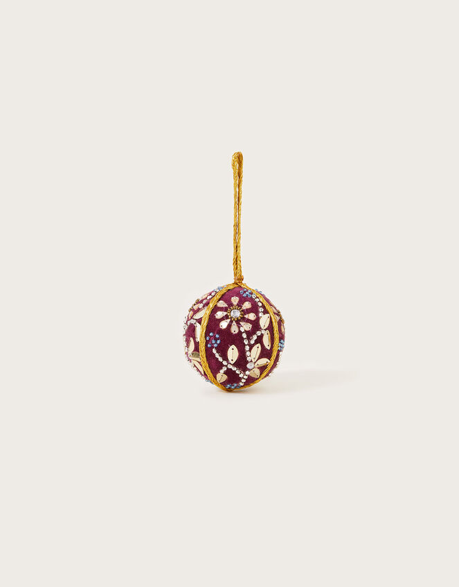 Embellished Velvet Bauble Decoration, Red (BURGUNDY), large