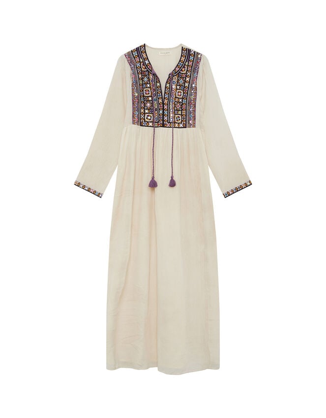 Maison Hotel Embroidered Neckline Dress, Cream (CREAM), large