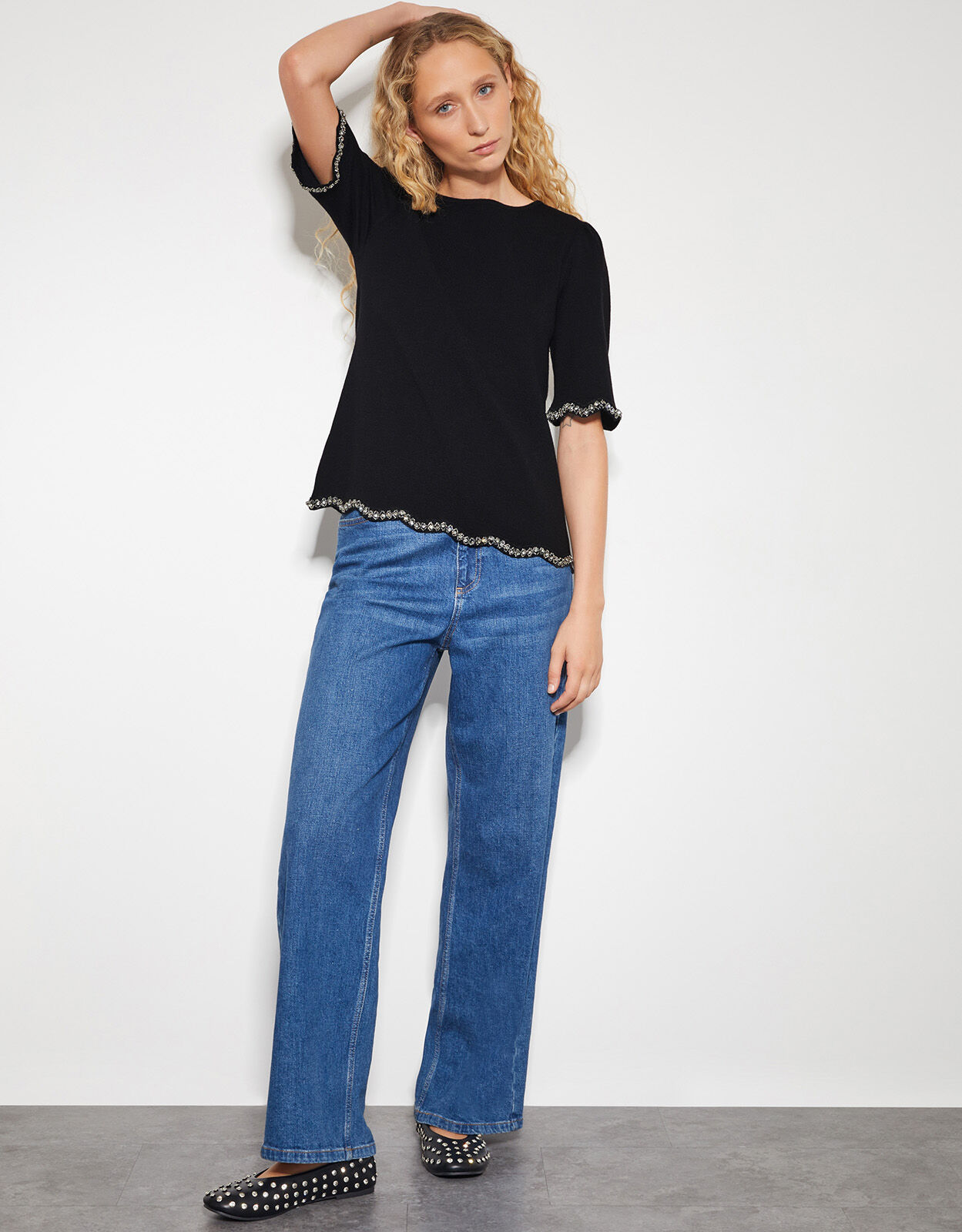 Women's short sleeve black jumper on sale