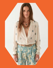 Maison Hotel Dylan Paisley Embroidered Shirt, Ivory (IVORY), large