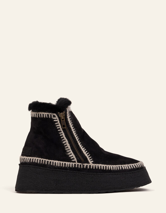 Laidback London Setsu Platform Suede Ankle Boots, Black (BLACK), large