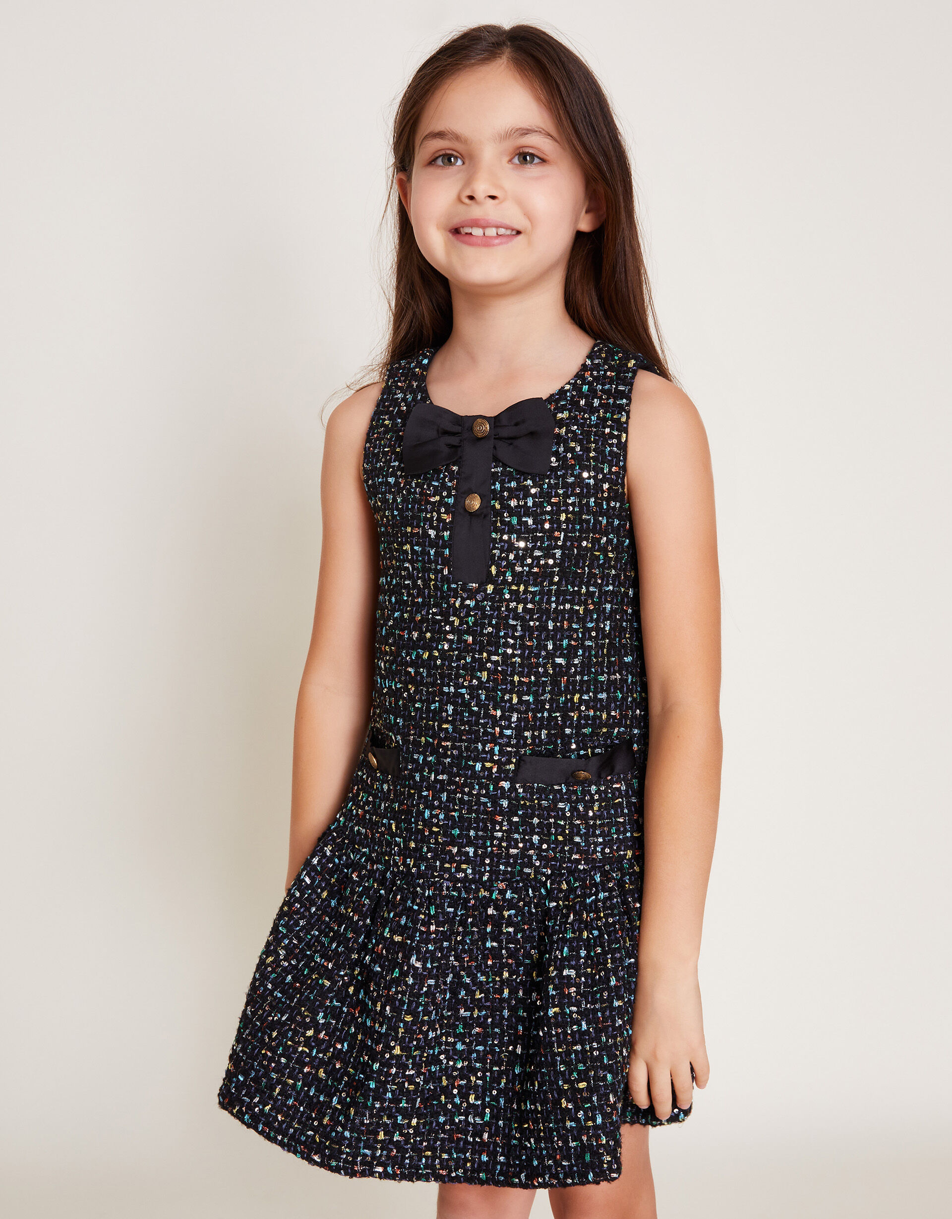 Sleeveless Tweed Pinafore Dress Blue Girls Dresses Monsoon Global