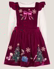 Baby Top & Christmas Pinafore Dress Set, Red (RED), large