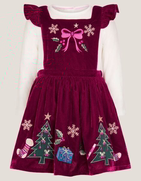 Baby Top & Christmas Pinafore Dress Set, Red (RED), large