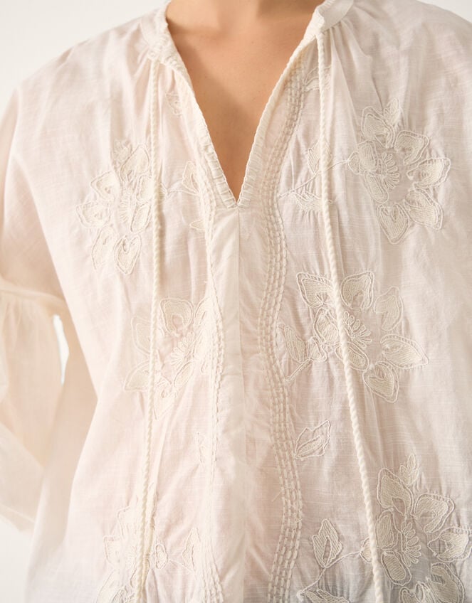 Milly Slouchy Embroidered Top, Ivory (IVORY), large