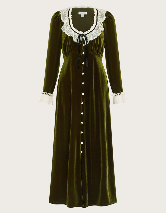 Vali Velvet Tea Dress, Green (OLIVE), large