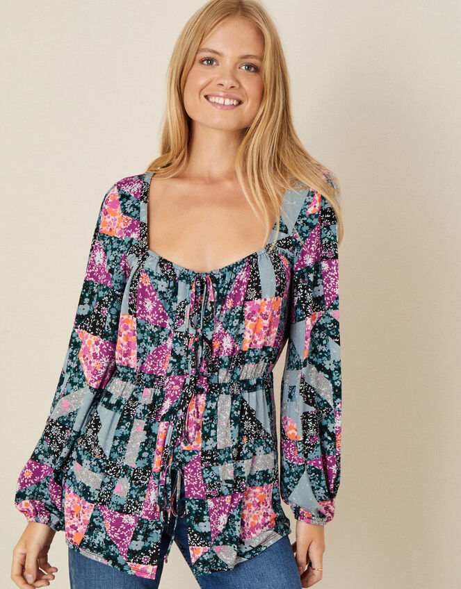 Patch Print Jersey Long Sleeve Top, Multi (MULTI), large