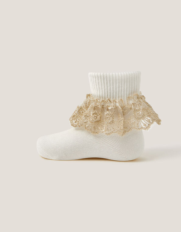 Baby Floral Lace Frill Socks, Ivory (IVORY), large
