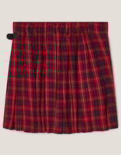 Floral Embroidered Tartan Kilt Skirt, Red (RED), large