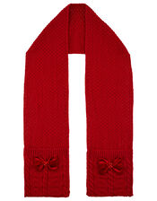 Ruby Velvet Bow Cable Knit Scarf, , large