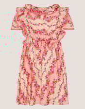 Floral Lace Trim Frill Dress, Pink (PINK), large