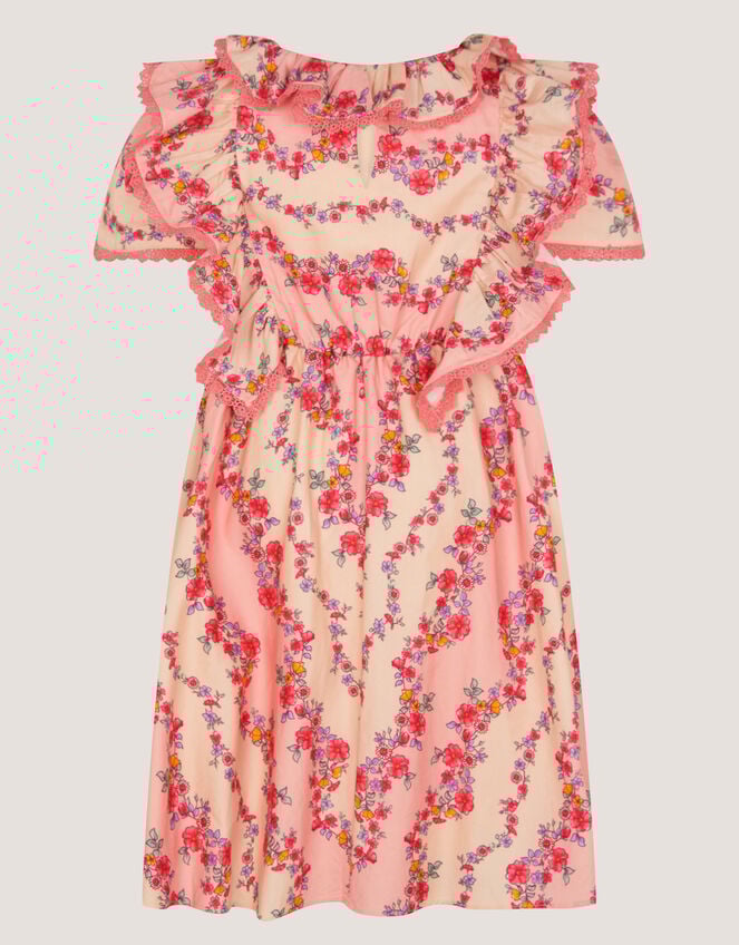Floral Lace Trim Frill Dress, Pink (PINK), large
