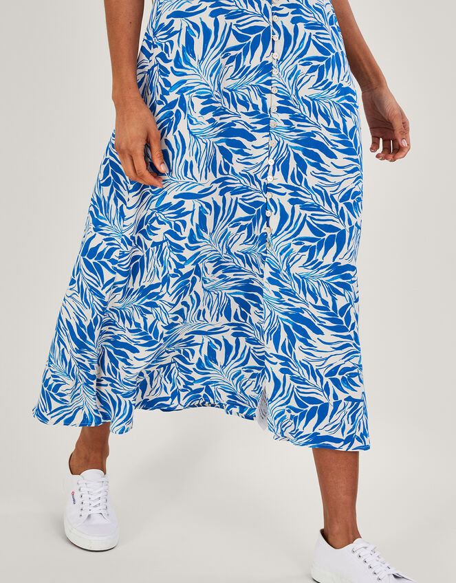 Florence Leaf Print Tea Dress, Blue (BLUE), large