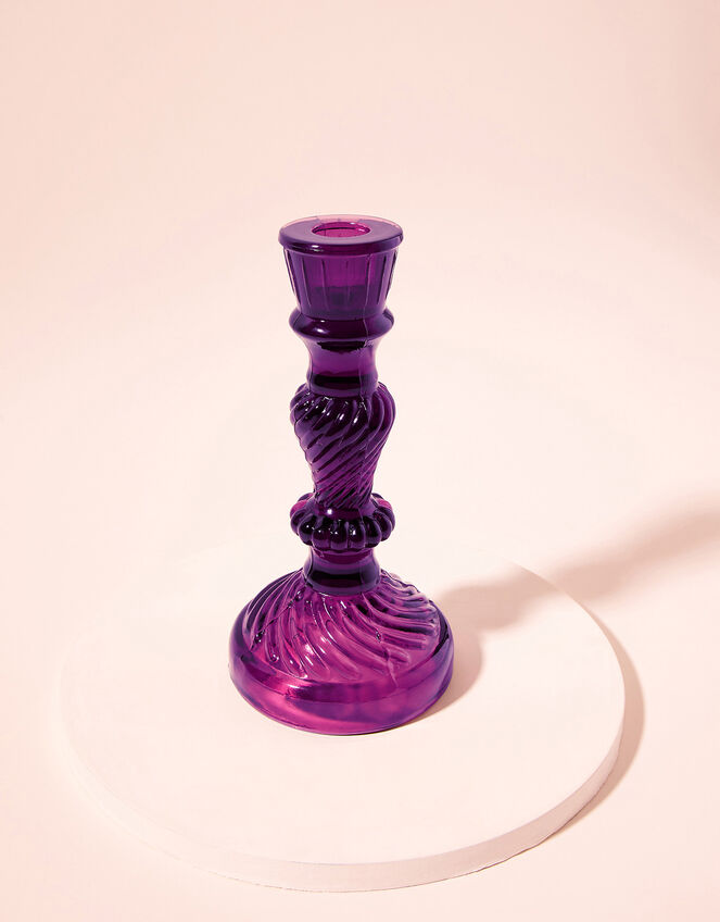 Glass Candle Stick Holder Purple