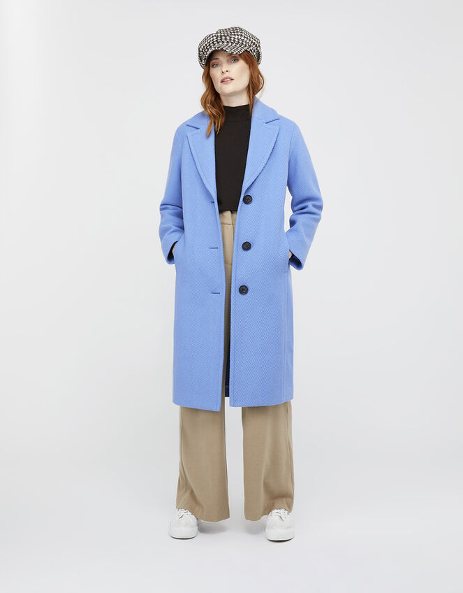 April Long Textured Coat, Blue (BLUE), large