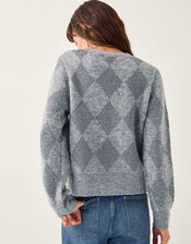 Alba Sequin Argyle Jumper, Grey (GREY), large