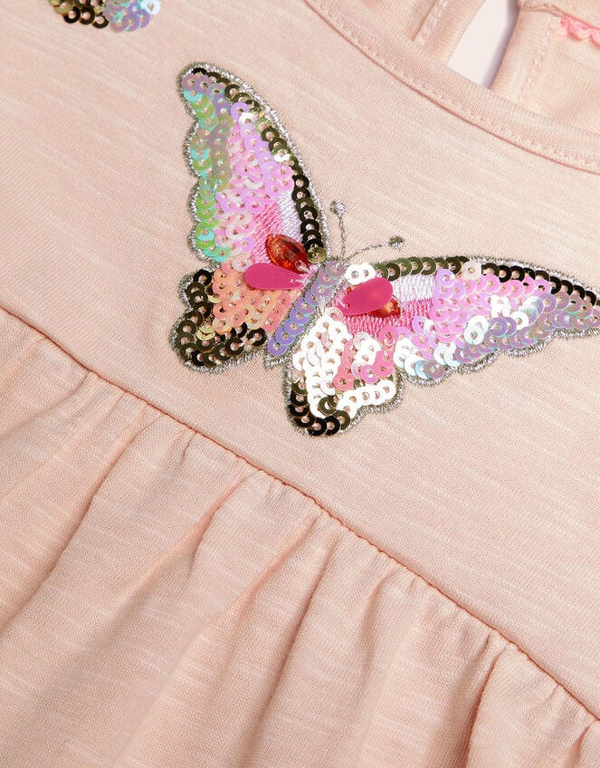 Butterfly Sequin Neckline T-Shirt, Pink (PINK), large