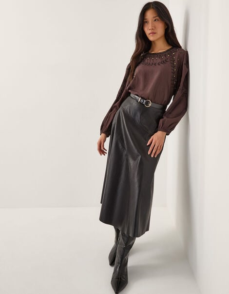 Isabelle Floral Embellished Top, Brown (CHOCOLATE), large