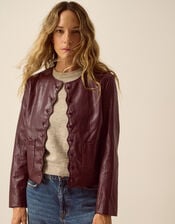 Penelope Scallop Faux Leather Jacket, Brown (CHOCOLATE), large