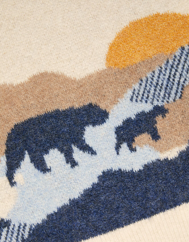 Bear Scene Knit Sweater, Camel (BEIGE), large