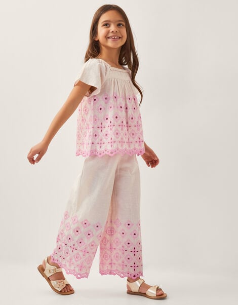 Broderie Wide Leg Trousers, Ivory (IVORY), large