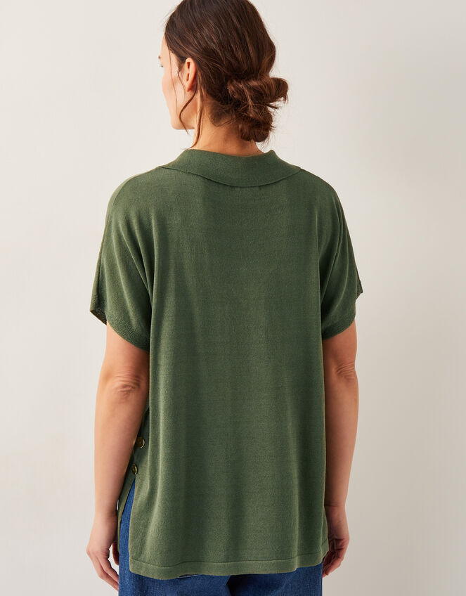 Cloe Knitted Collar Top, Green (KHAKI), large