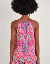 Ikat Print Tape Halter Cami Top, Orange (CORAL), large
