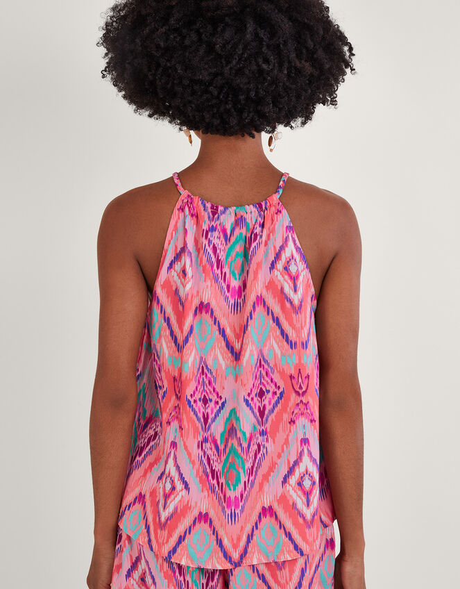 Ikat Print Tape Halter Cami Top, Orange (CORAL), large