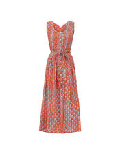 East Skye Pintuck Midi Dress in Organic Cotton, Red (RED), large