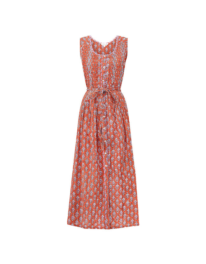 East Skye Pintuck Midi Dress in Organic Cotton, Red (RED), large