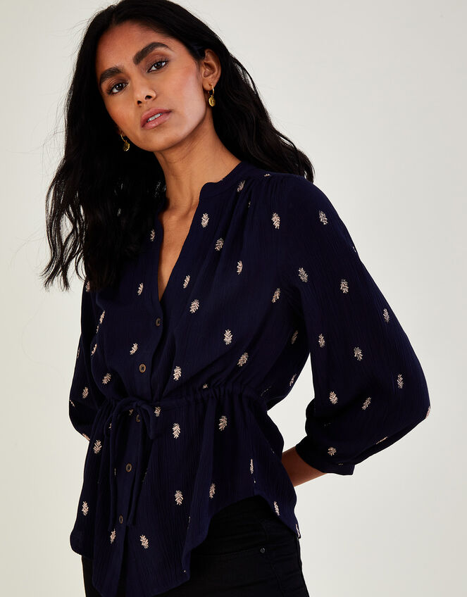 Leaf Embellished Top in LENZING™ ECOVERO™, Blue (NAVY), large