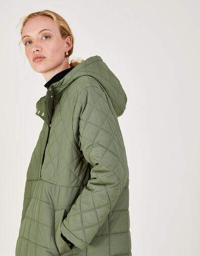 Poppy Quilted Pull-Over Poncho Coat , Green (GREEN), large