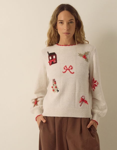 Cara Crew Neck Christmas Jumper, Ivory (IVORY), large