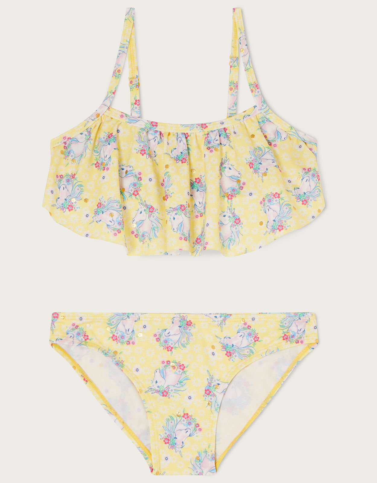 Unicorn Foil Frill Bikini Set Yellow