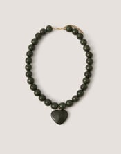 Beaded Resin Heart Pendant Necklace, Green (GREEN), large