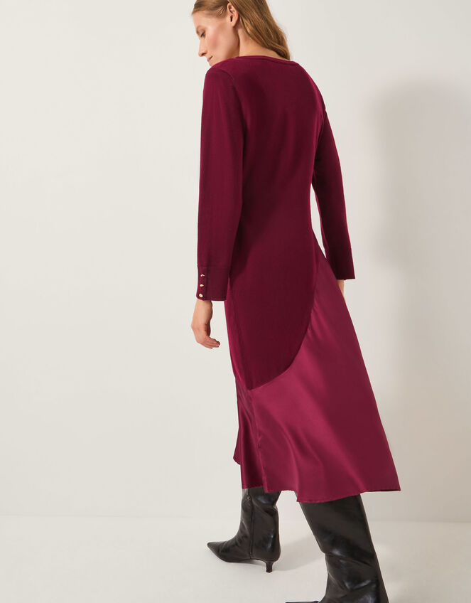 Saz Asymmetrical Mix Satin Midi Dress, Red (BERRY), large