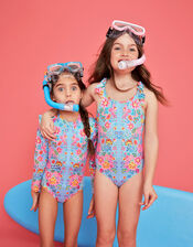 Foil Floral Print Swimsuit, Blue (BLUE), large