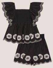 Embroidered Top & Shorts Set, Black (BLACK), large
