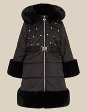 Diamant&eacute; Padded Faux Fur Coat, Black (BLACK), large