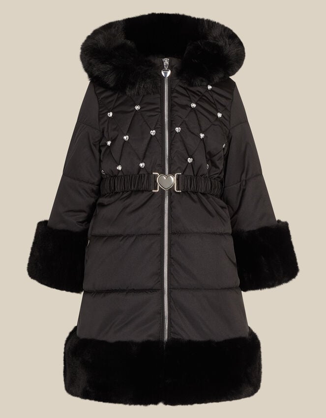 Diamant&eacute; Padded Faux Fur Coat, Black (BLACK), large