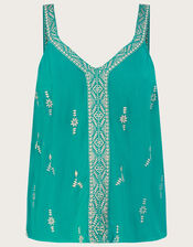 Wide Strap Embroidered V-Neck Cami in LENZING™ ECOVERO™, Blue (TURQUOISE), large