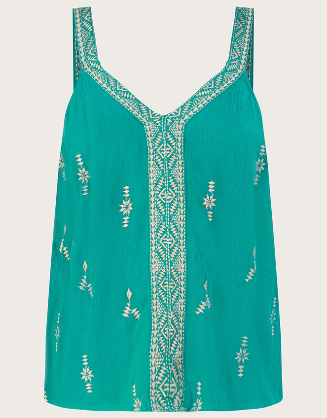 Wide Strap Embroidered V-Neck Cami in LENZING™ ECOVERO™, Blue (TURQUOISE), large