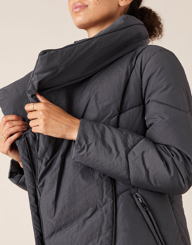 Dhalia Long Padded Coat in Recycled Fabric, Grey (CHARCOAL), large