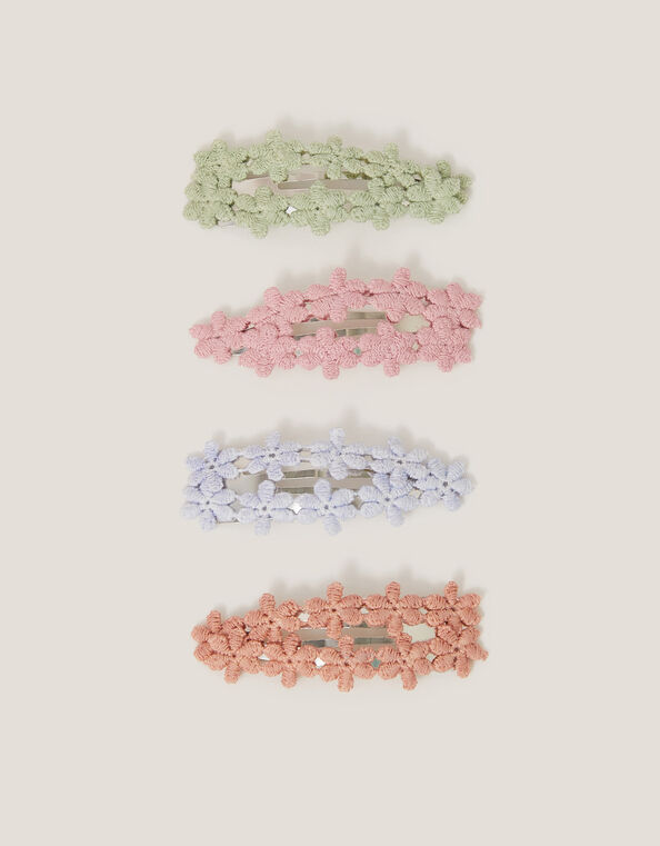 4-Pack Embroidered Flower Hair Clips, , large