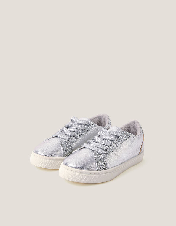 Glitter Metallic Sneakers, Silver (SILVER), large