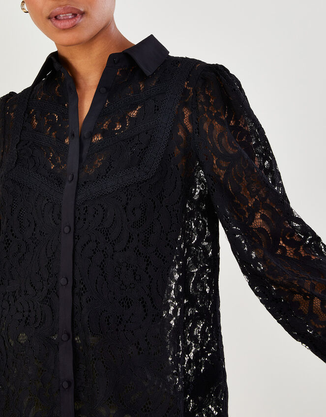 Daytrip Eyelash Lace Overlay Top - Women's Shirts/Blouses in Black