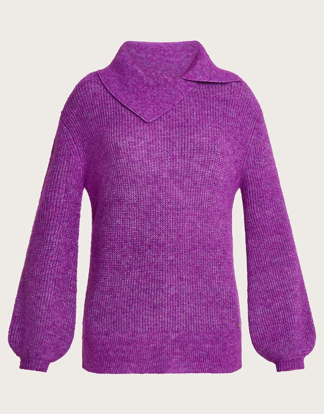 Super-Soft Rib Splice Neck Jumper, Purple (PURPLE), large