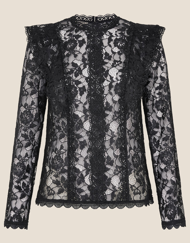 Leah Long Sleeve Lace Top, Black (BLACK), large